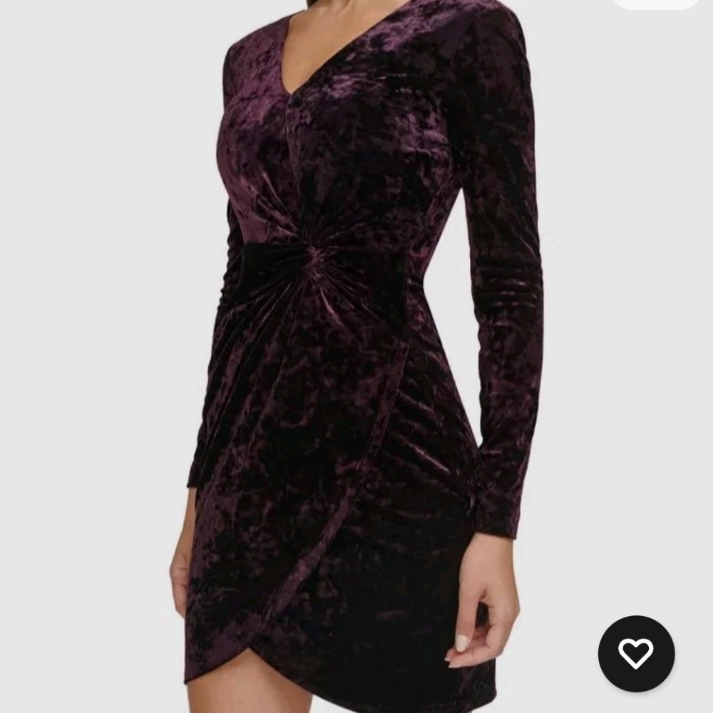 Guess Deep Purple Ruched V-NECK Long Sleeve Dress Sz 10